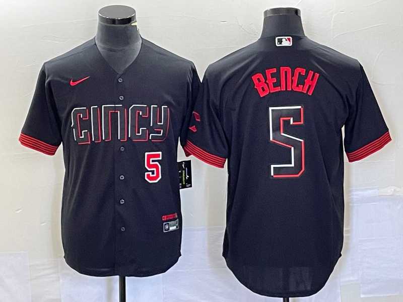 Men%27s Cincinnati Reds #5 Johnny Bench Number Black 2023 City Connect Cool Base Stitched Baseball Jersey1